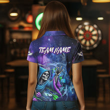 Load image into Gallery viewer, Grim Reaper Blue Purple Galaxy Dart Shirts For Women Custom Darts Jerseys TDM3561