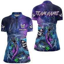 Load image into Gallery viewer, Grim Reaper Blue Purple Galaxy Dart Shirts For Women Custom Darts Jerseys TDM3561