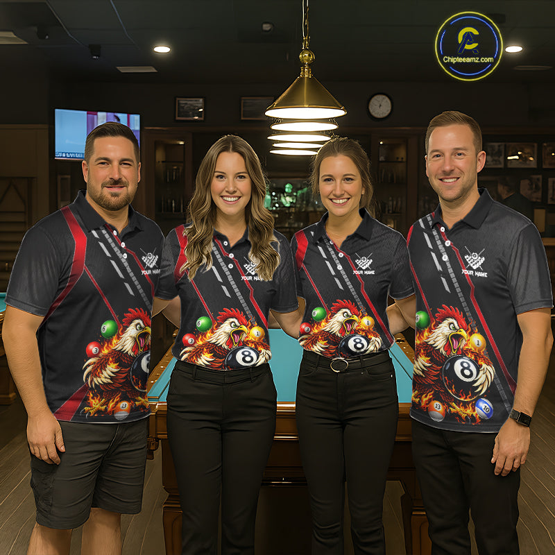 Funny Chicken Flame 8 Ball Billiard Shirt For Women Custom Billiard Team Jersey Polo & 1/4 Zip TDM6068