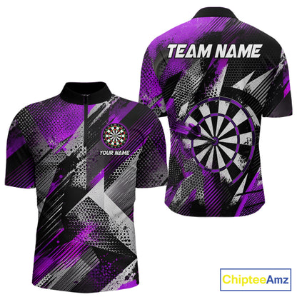 Personalized Purple Geometric Grunge Darts Shirt For Men Custom Darts Team Jersey Polo & 1/4 Zip TDM6509