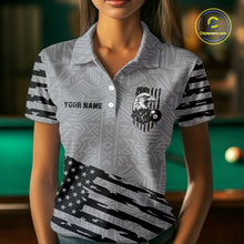 Load image into Gallery viewer, Personalized Grey US Flag Eagle Billiard Shirts For Women Custom Patriotic Billiard Pool Jerseys TDM2221