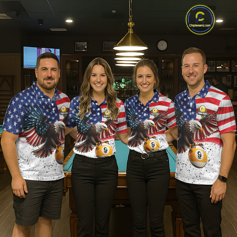 White Grunge American Flag Eagle 9 Ball Billiard Shirts For Women Custom Patriotic Pool Team Jersey TDM7244
