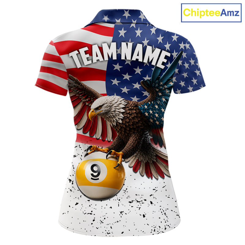 Custom Grunge American Flag Eagle 8 Ball 9 Ball Billiard Shirts For Women, Patriotic Pool Team Jersey TDM7245