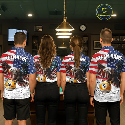 Custom Grunge American Flag Eagle 8 Ball 9 Ball Billiard Shirts For Women, Patriotic Pool Team Jersey TDM7245