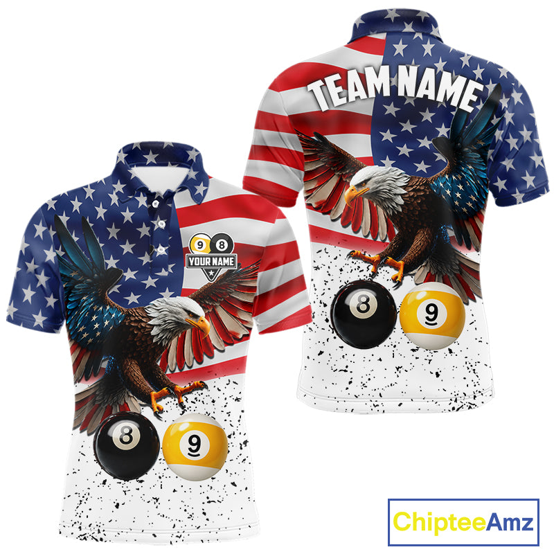 Personalized American Flag Eagle 8 Ball 9 Ball Billiard Jersey For Men, Patriotic Pool Team Shirts TDM7246