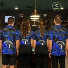 Load image into Gallery viewer, Custom Black And Blue 8 Ball Tribal Flame Billiard Shirt For Men, Pool Team Jersey Polo &amp; 1/4 Zip TDM5724