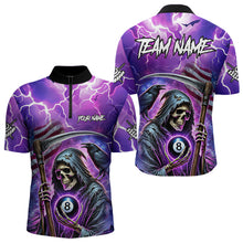 Load image into Gallery viewer, Grim Reaper Purple Galaxy Thunder Lightning Billiard Shirt For Men Custom 8 Ball Billiard Jersey TDM3725