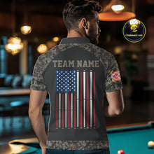Load image into Gallery viewer, Personalized Retro Camo US Flag Billiard Shirt For Men, 8 Ball Pool Team Jersey Polo &amp; 1/4 Zip TDM6336