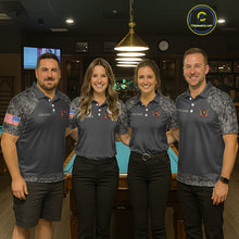 Load image into Gallery viewer, Personalized Retro Camo US Flag Billiard Shirt For Men, 8 Ball Pool Team Jersey Polo &amp; 1/4 Zip TDM6336