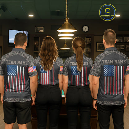 Personalized Retro Camo US Flag Billiard Shirt For Men, 8 Ball Pool Team Jersey Polo & 1/4 Zip TDM6336