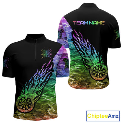 Colorful Rainbow Fire Flame Darts Polo & Quarter Zip Custom Dart Shirt For Men Dart Jerseys TDM3995