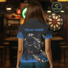 Load image into Gallery viewer, Black And Blue Grunge Panther Darts Shirt Polo &amp; Quarter Zip For Women Custom Darts Team Jersey TDM4582