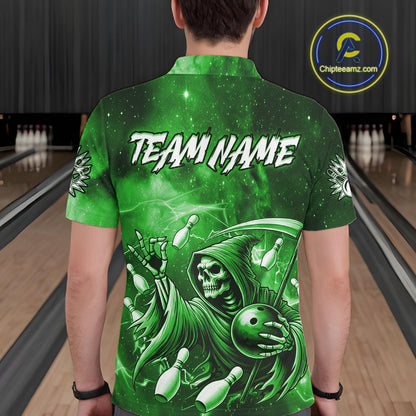 Funny Green Grim Reaper Galaxy Bowling Shirt For Men Custom Bowling Team Jersey Polo & 1/4 Zip TDM7247