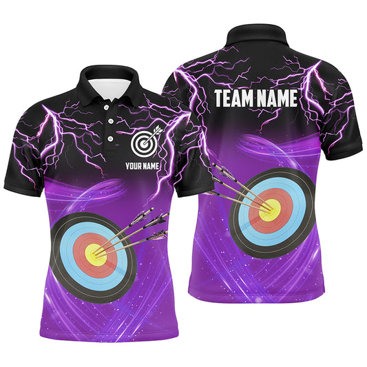 Custom Archery 3d Target Thunder Lightning Polo Shirts For Men, Best Archery Team Shirts |Purple TDM0739