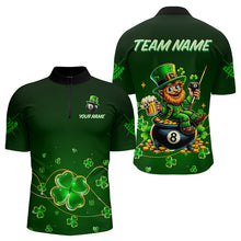 Load image into Gallery viewer, Personalized Funny Green Luckiest Shamrock Men Billiard Shirt, St Patrick Day Billiard Team Jersey TDM3426