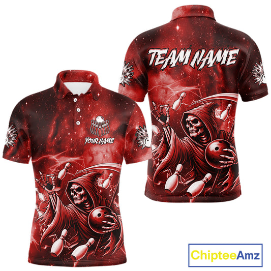 Funny Red Grim Reaper Galaxy Bowling Shirt For Men Custom Bowling Team Jersey Polo & 1/4 Zip TDM6078