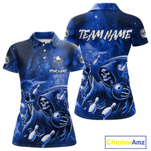 Load image into Gallery viewer, Funny Blue Grim Reaper Galaxy Bowling Shirt For Women Custom Bowling Team Jersey Polo &amp; 1/4 Zip TDM6079