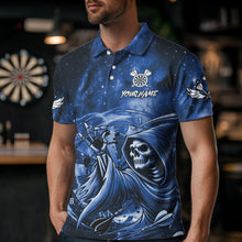 Load image into Gallery viewer, Blue Grim Reaper Galaxy Dart Shirt For Men Custom Darts Jersey Pocket Option TDM6082