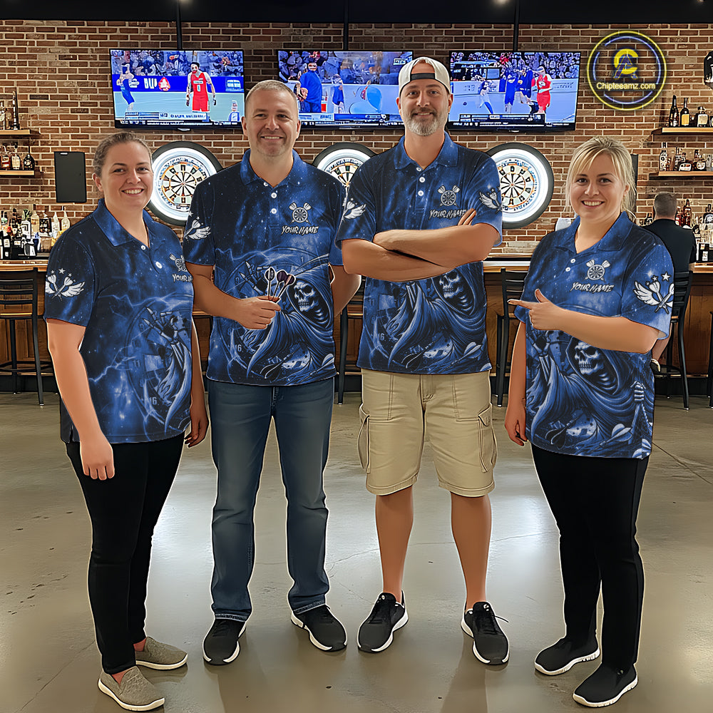 Blue Grim Reaper Galaxy Dart Shirt For Women Custom Darts Jersey Pocket Option TDM6082