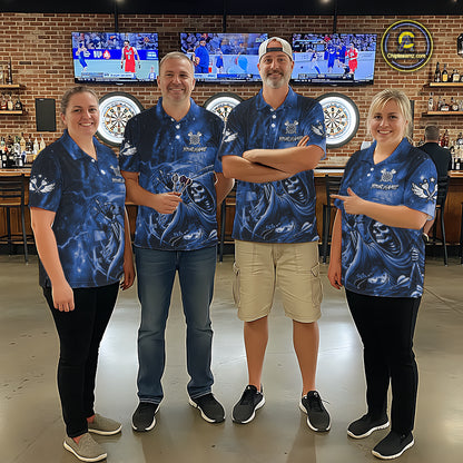 Blue Grim Reaper Galaxy Dart Shirt For Women Custom Darts Jersey Pocket Option TDM6082