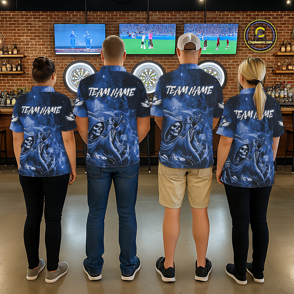 Blue Grim Reaper Galaxy Dart Shirt For Women Custom Darts Jersey Pocket Option TDM6082