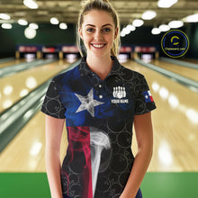 Load image into Gallery viewer, Personalized Texas Flag Smoke Bowling Shirt For Women, Patriotic Bowling Team Jersey Polo &amp; 1/4 Zip TDM6088