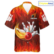 Load image into Gallery viewer, Personalized Flame Red Hawaiian Bowling Shirt For Women Custom Fire Bowling Team Jersey TDM6089