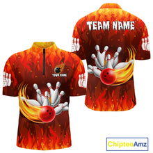 Load image into Gallery viewer, Personalized Flame Red Bowling Shirt For Men Custom Fire Bowling Team Jersey Polo &amp; 1/4 Zip TDM6089