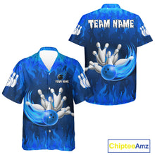 Load image into Gallery viewer, Personalized Flame Blue Hawaiian Bowling Shirt For Women Custom Fire Bowling Team Jersey TDM6090