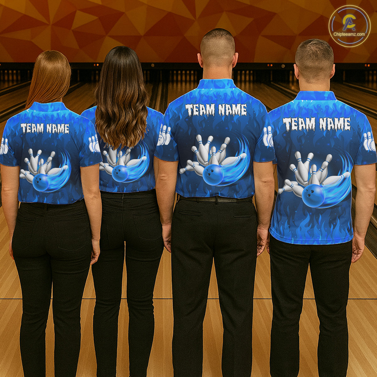 Personalized Flame Blue Bowling Shirt For Men Custom Fire Bowling Team Jersey Polo & 1/4 Zip TDM6090