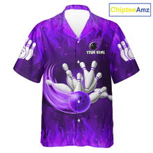 Load image into Gallery viewer, Personalized Flame Purple Hawaiian Bowling Shirt For Women Custom Fire Bowling Team Jersey TDM6091