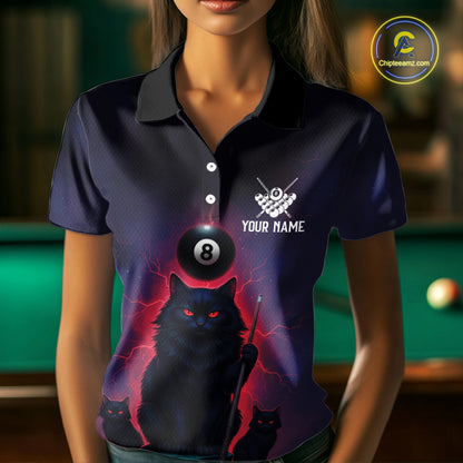 Personalized Billiard Cats Lightning 8 Ball Pool Shirt For Women, Billiard Team Jersey Polo & 1/4 Zip TDM6344