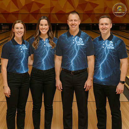 Custom Blue Lightning Cobra Snake Bowling Shirt For Women, Bowling Team Jersey Polo & 1/4 Zip TDM6350