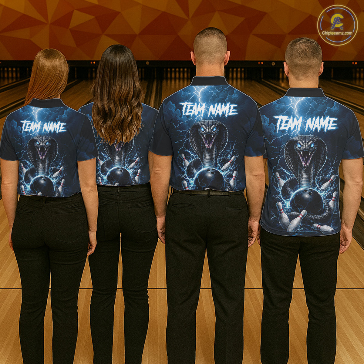 Custom Blue Lightning Cobra Snake Bowling Shirt For Women, Bowling Team Jersey Polo & 1/4 Zip TDM6350
