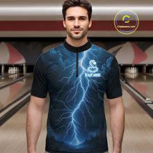 Load image into Gallery viewer, Custom Blue Lightning Cobra Snake Bowling Shirt For Men, Bowling Team Jersey Polo &amp; 1/4 Zip TDM6350
