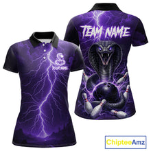 Load image into Gallery viewer, Custom Purple Lightning Cobra Snake Bowling Shirt For Women, Bowling Team Jersey Polo &amp; 1/4 Zip TDM6351