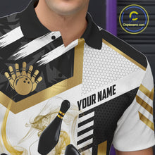 Load image into Gallery viewer, Custom Smoke Bowling Pins Polo &amp; Quarter Zip Shirt For Men, Bowling League Team Jersey |Gold TDM6521