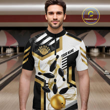 Load image into Gallery viewer, Custom Smoke Bowling Pins Polo &amp; Quarter Zip Shirt For Men, Bowling League Team Jersey |Gold TDM6521