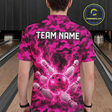Load image into Gallery viewer, Custom Pink Camo Lightning Flame Bowling Jersey For Men, Bowling Team Shirts Polo &amp; 1/4 Zip TDM6524
