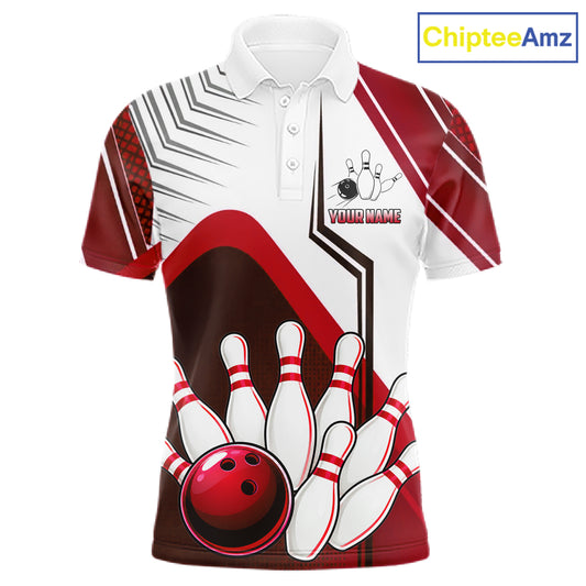 Custom White And Red Bowling Ball Polo & Quarter Zip For Men, Bowling Team Shirts, Bowling Jersey TDM6526