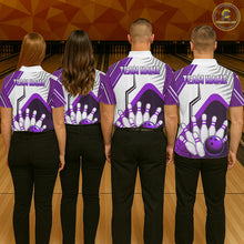 Load image into Gallery viewer, Custom White And Purple Bowling Ball Polo &amp; Quarter Zip For Men, Bowling Team Shirt, Bowling Jersey TDM6527