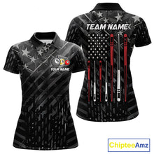 Load image into Gallery viewer, Custom Black US Flag Billiard Shirt For Women Custom Patriotic Billiard Team Jersey Polo &amp; 1/4 Zip TDM6530