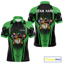 Load image into Gallery viewer, Green 9 ball cowboy billiard polo shirt for men with funny pool team graphics.