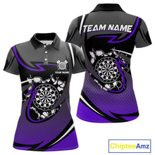 Load image into Gallery viewer, Funny Crack Dartboard Purple Darts Polo &amp; Quarter Zip Custom Darts Shirt For Women Darts Team Jersey TDM5008