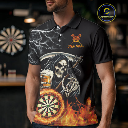 Personalized Grim Reaper Darts And Beer Flame Darts Shirt For Men Custom Funny Darts Team Jersey TDM5015