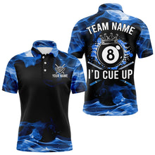 Load image into Gallery viewer, I'D Cue Up 8 Ball Pool Crown Blue Flaming Custom Billiard Shirts For Men, Funny Billiard Jerseys TDM3233