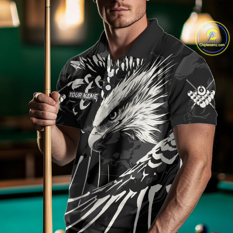Custom White And Black 8 Ball Pool Eagle Paint Billiard Shirts For Men Team League Billiard Jersey TDM5473