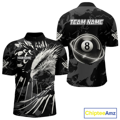 Custom White And Black 8 Ball Pool Eagle Paint Billiard Shirts For Men Team League Billiard Jersey TDM5473