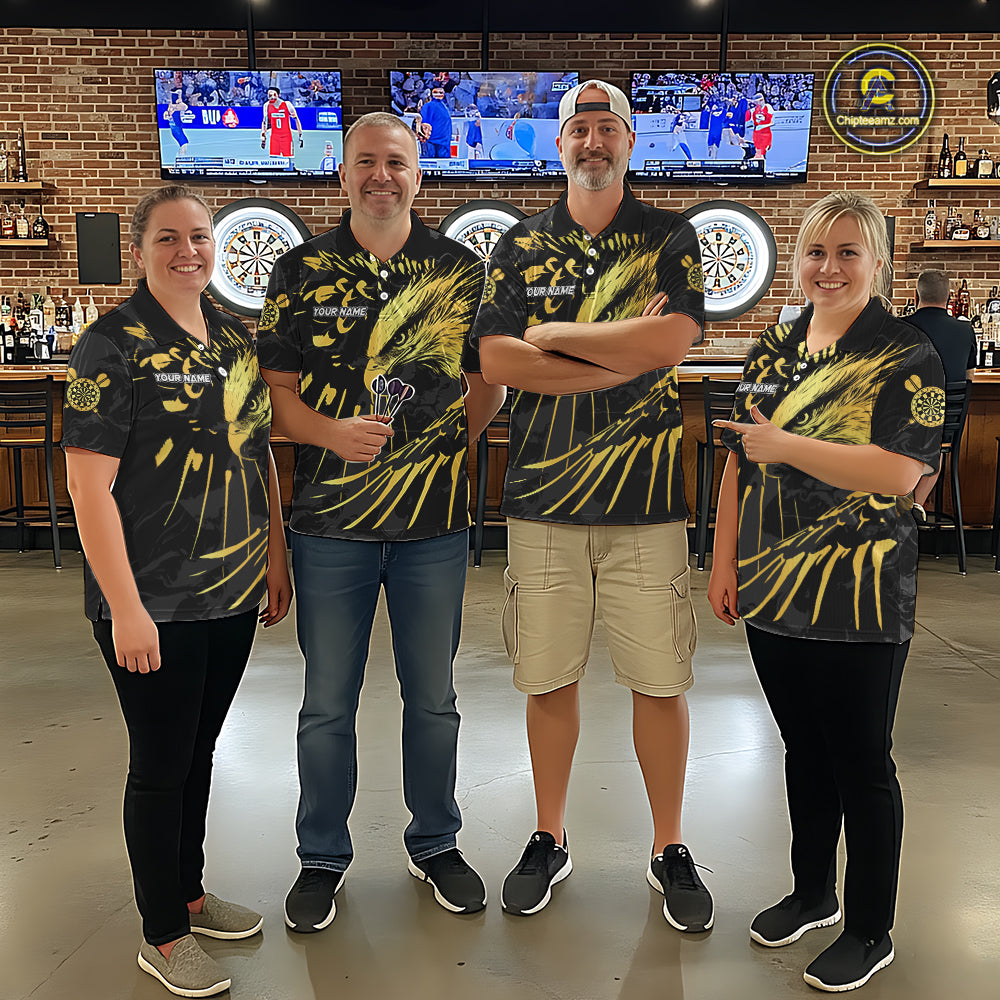 Black And Gold Custom Eagle Paint Darts Shirt For Men, Darts League Jersey Team Polo & 1/4 Zip TDM5475