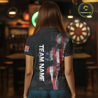 Smoke American Flag Dart Shirt with pocket Custom Patriotic Women Dart Jersey TDM3577